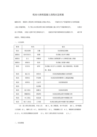 机房大体积混凝土浇筑应急预案