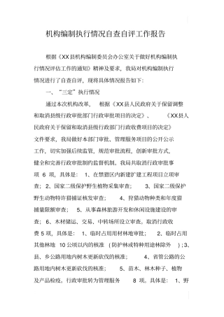 机构编制执行情况自查自评工作报告