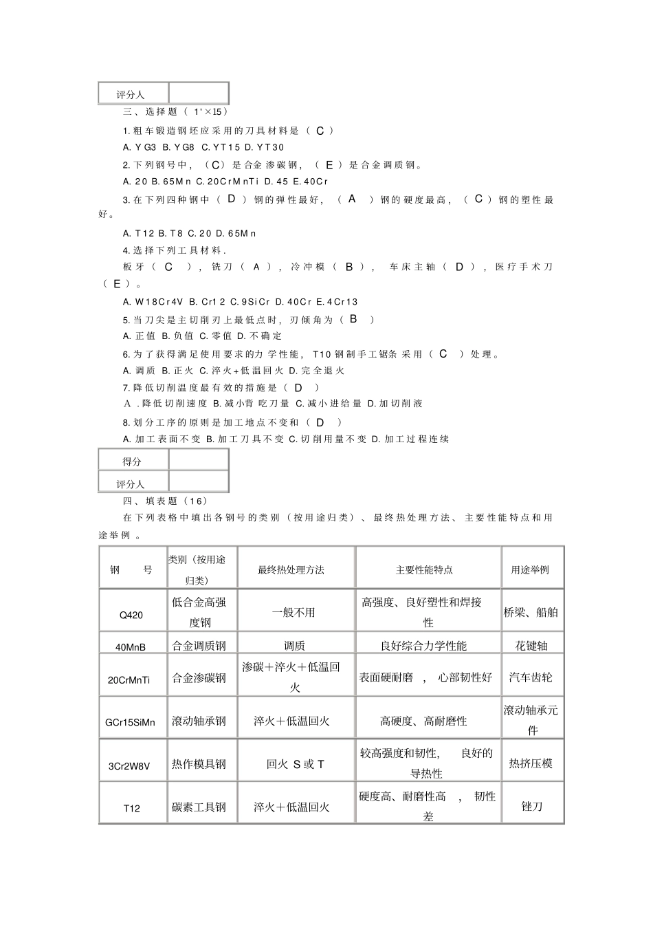 机械制造模拟测验试题及标准答案_第2页