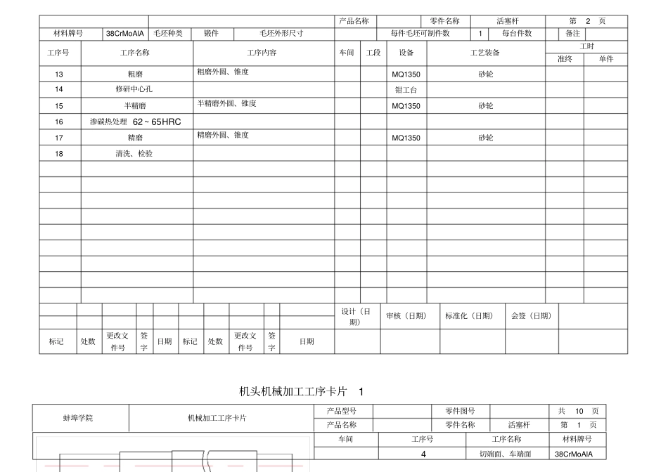 机械加工工艺卡片活塞杆加工工艺规程设计卡片_第2页