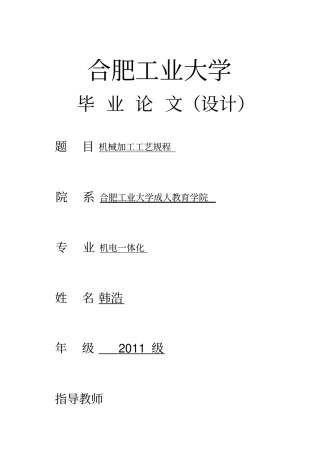 机械加工工艺规程大学本科方案设计书
