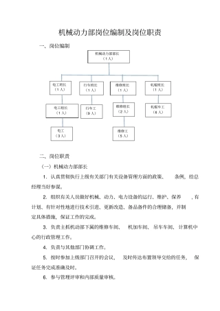机械动力部岗位职责