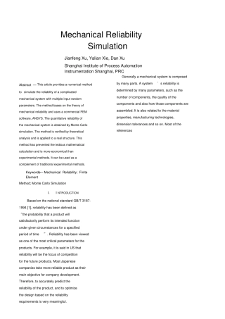 机械可靠性英文文献及翻译