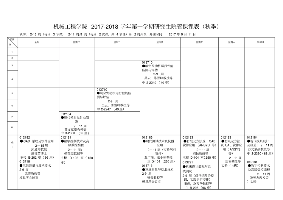 机械工程学院2017-2018学年第一学期研究生院管课课表秋_第3页