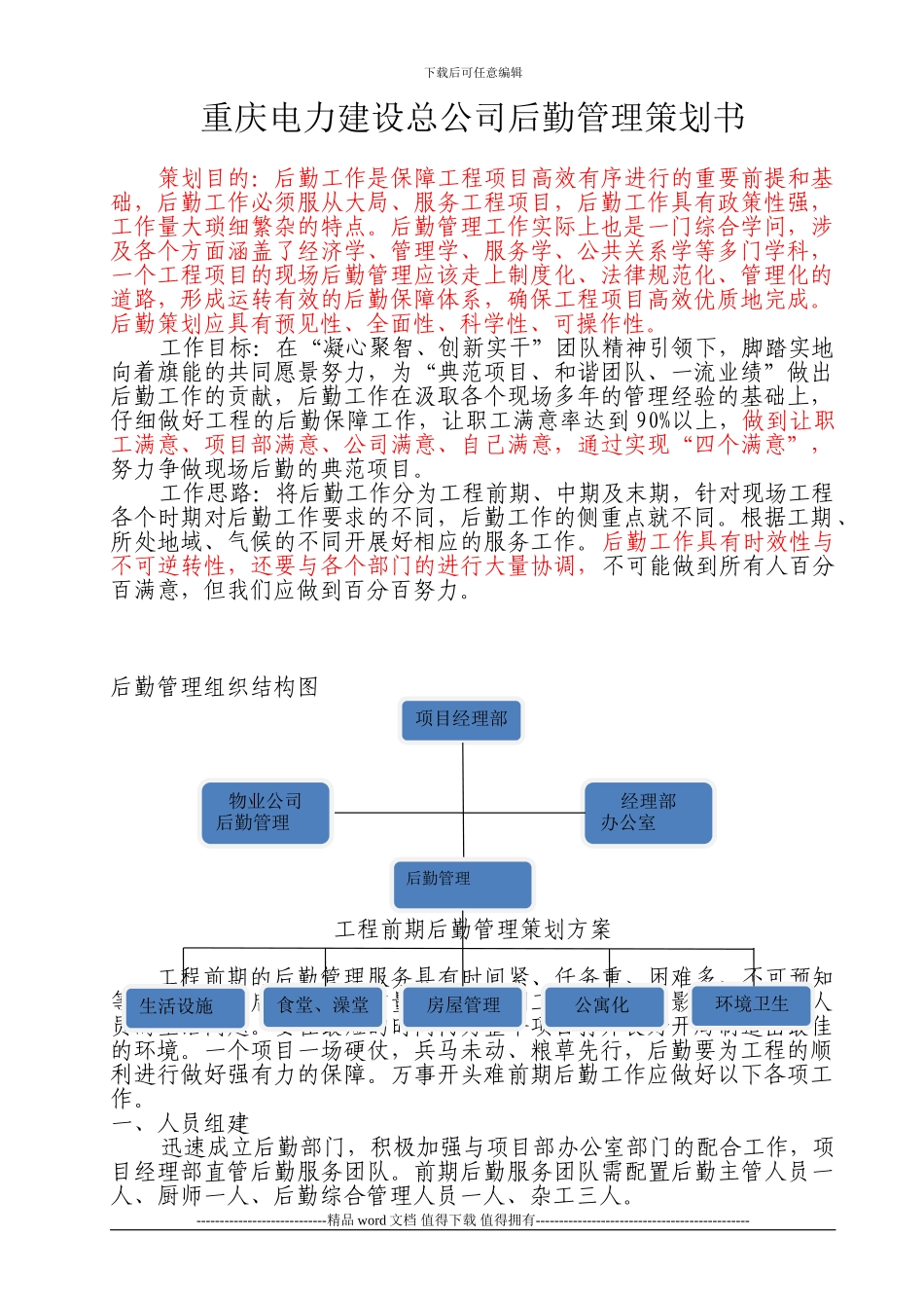 施工企业现场后勤管理策划方案_第1页