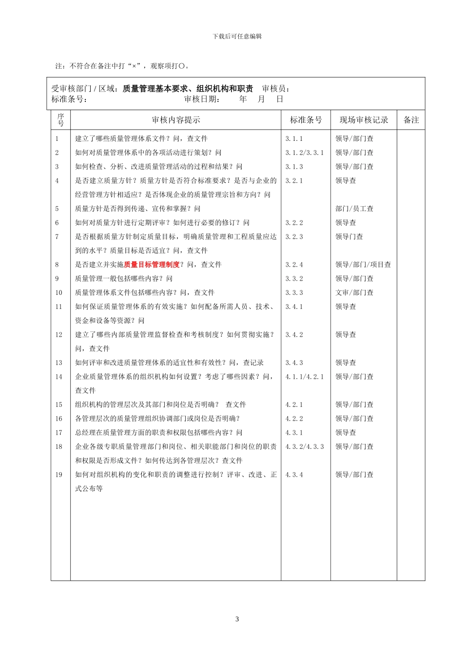 施工企业质量管理审核检查表-secret1_第3页