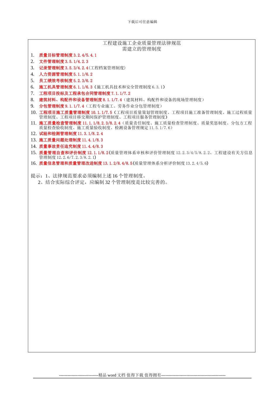 施工企业质量管理审核检查表_第1页