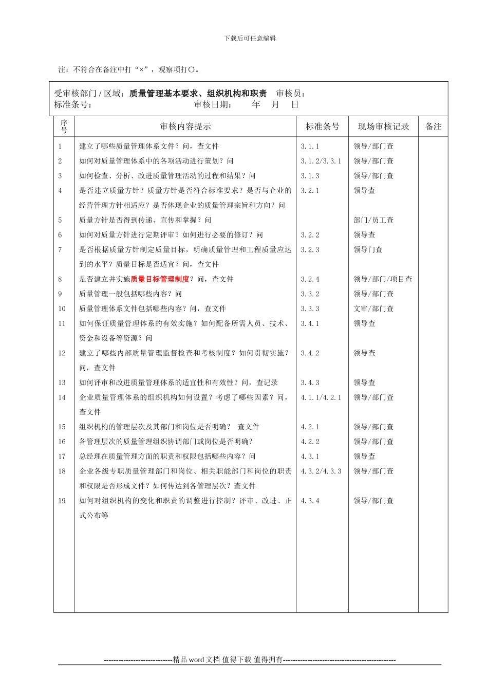 施工企业质量管理审核检查表_第3页