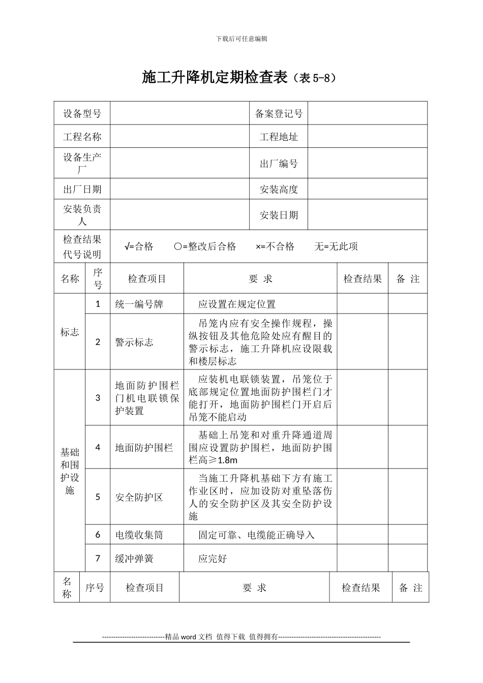 施工升降机定期检查表_第1页