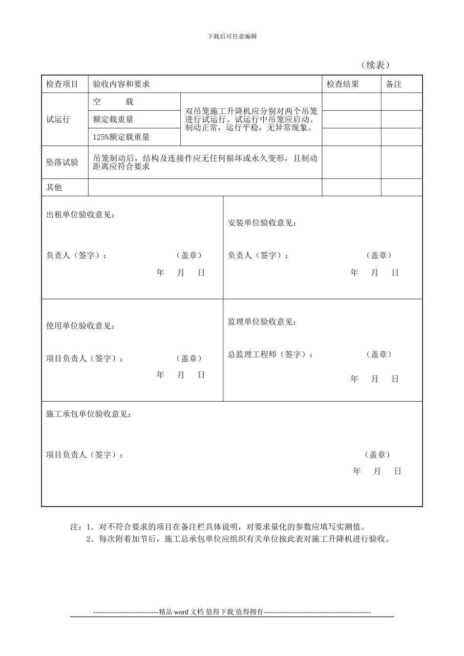 施工升降机安装验收记录表8.1.8.2-5_第2页