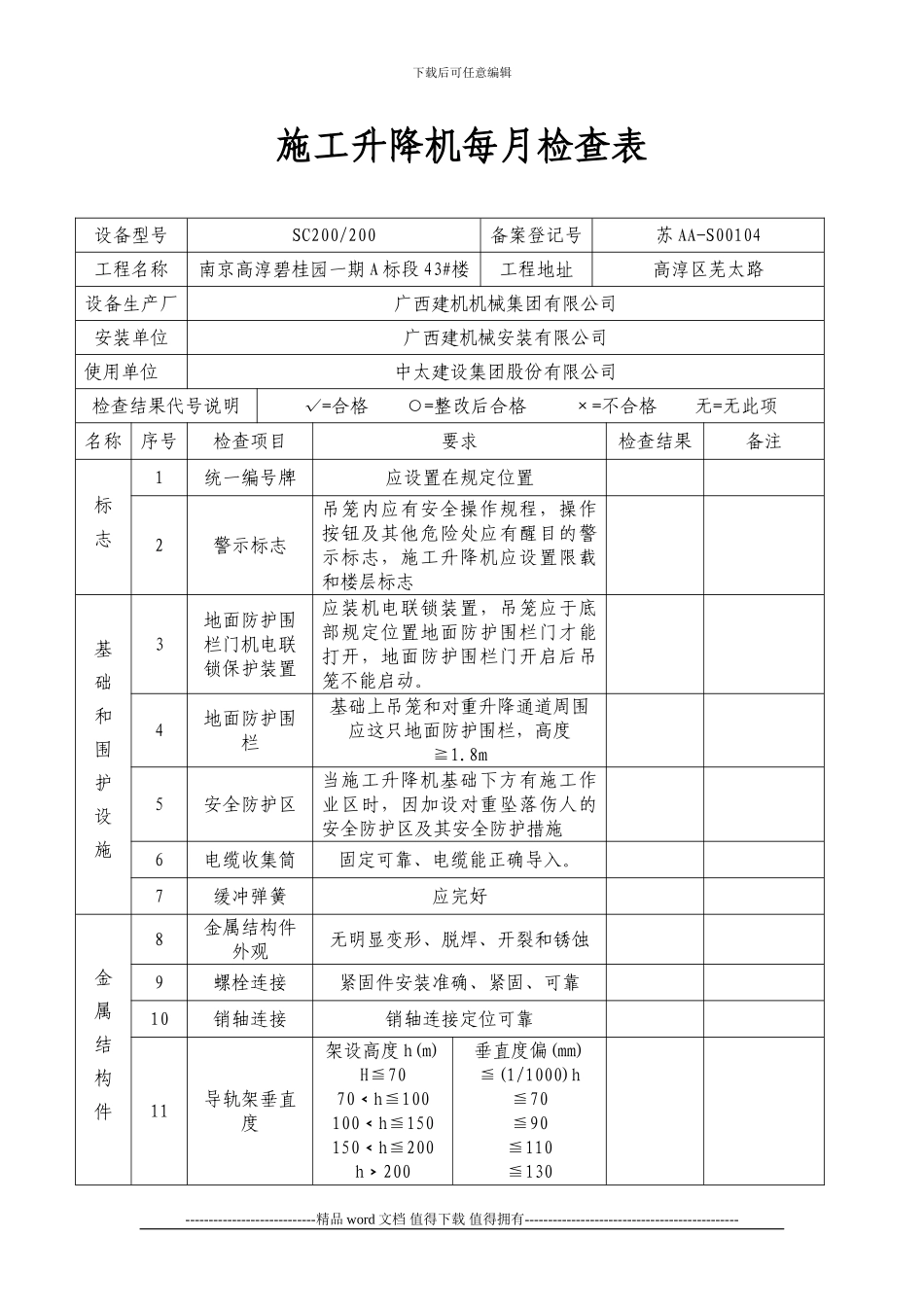 施工升降机每月检查表()_第1页