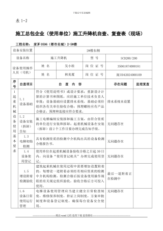 施工升降机自查表