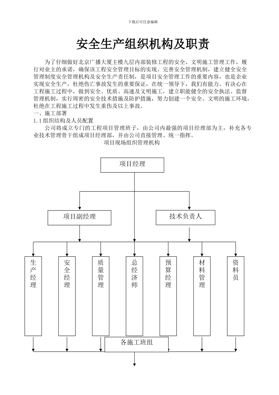 施工单位安全管理组织机构及职责_第1页