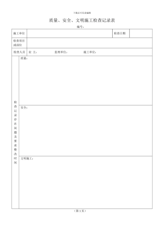 施工单位安全质量文明施工检查记录表