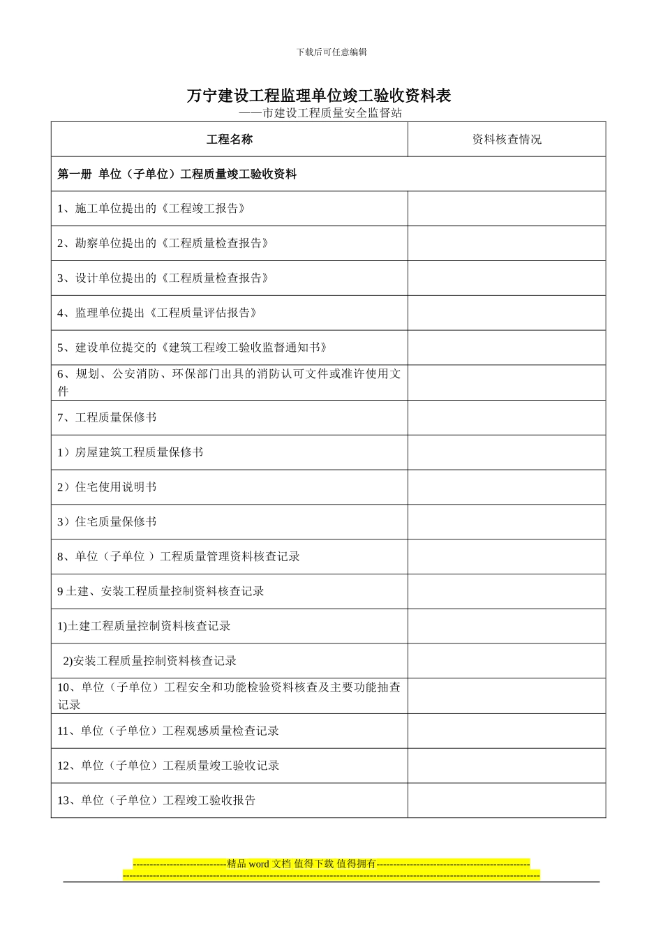 施工单位竣工资料装订目录_第1页