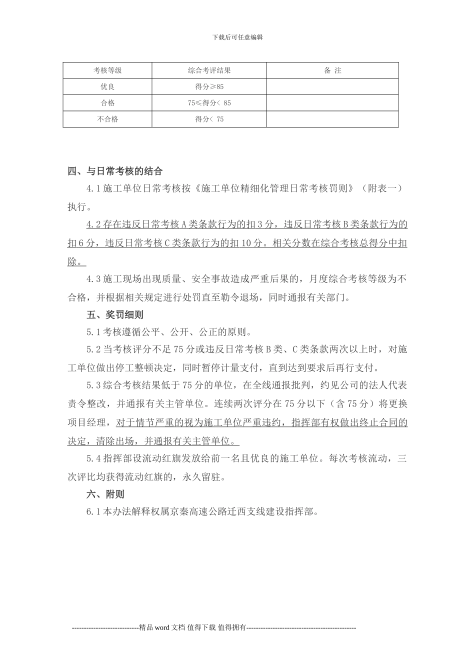 施工单位精细化管理月度考核评比办法_第2页