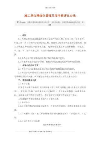 施工单位精细化管理月度考核评比办法