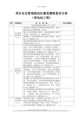 施工变电站项目安全管理流动红旗竞赛检查评分表