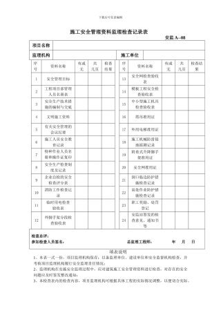 施工安全管理资料监理检查记录表