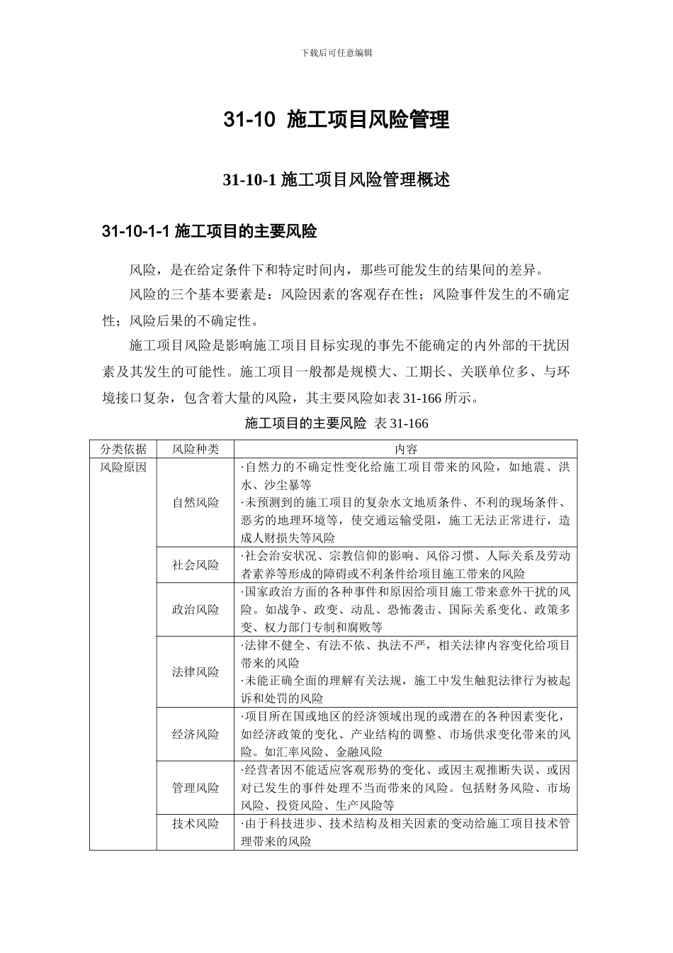 施工手册第三十一章施工项目管理31-10-施工项目风险管理_第1页