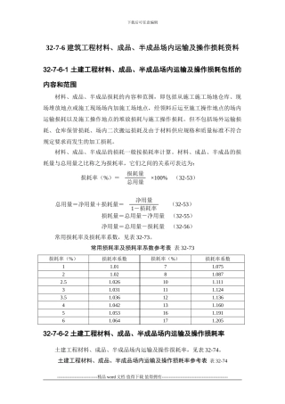 施工手册第三十二章建筑工程造价32-7-6-建筑工程材料、成品、半成品场内运输及操作损耗资料