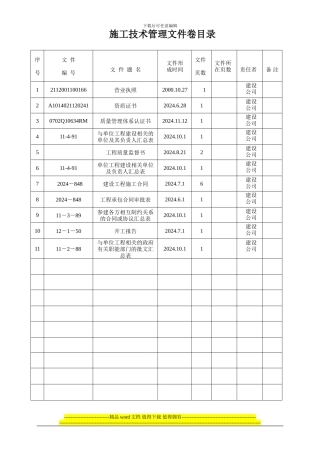 施工技术管理文件卷目录