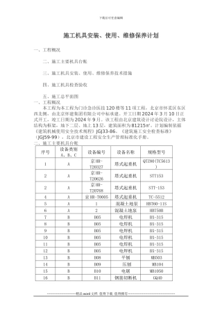 施工机具安装维修保养计划