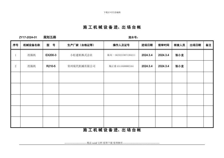 施工机械设备进、出场台账-2024_第1页