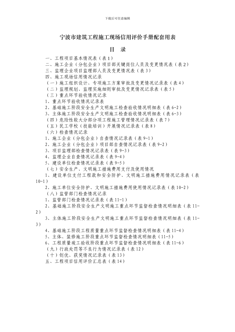 施工现场信用评价手册配套用表样本_第1页