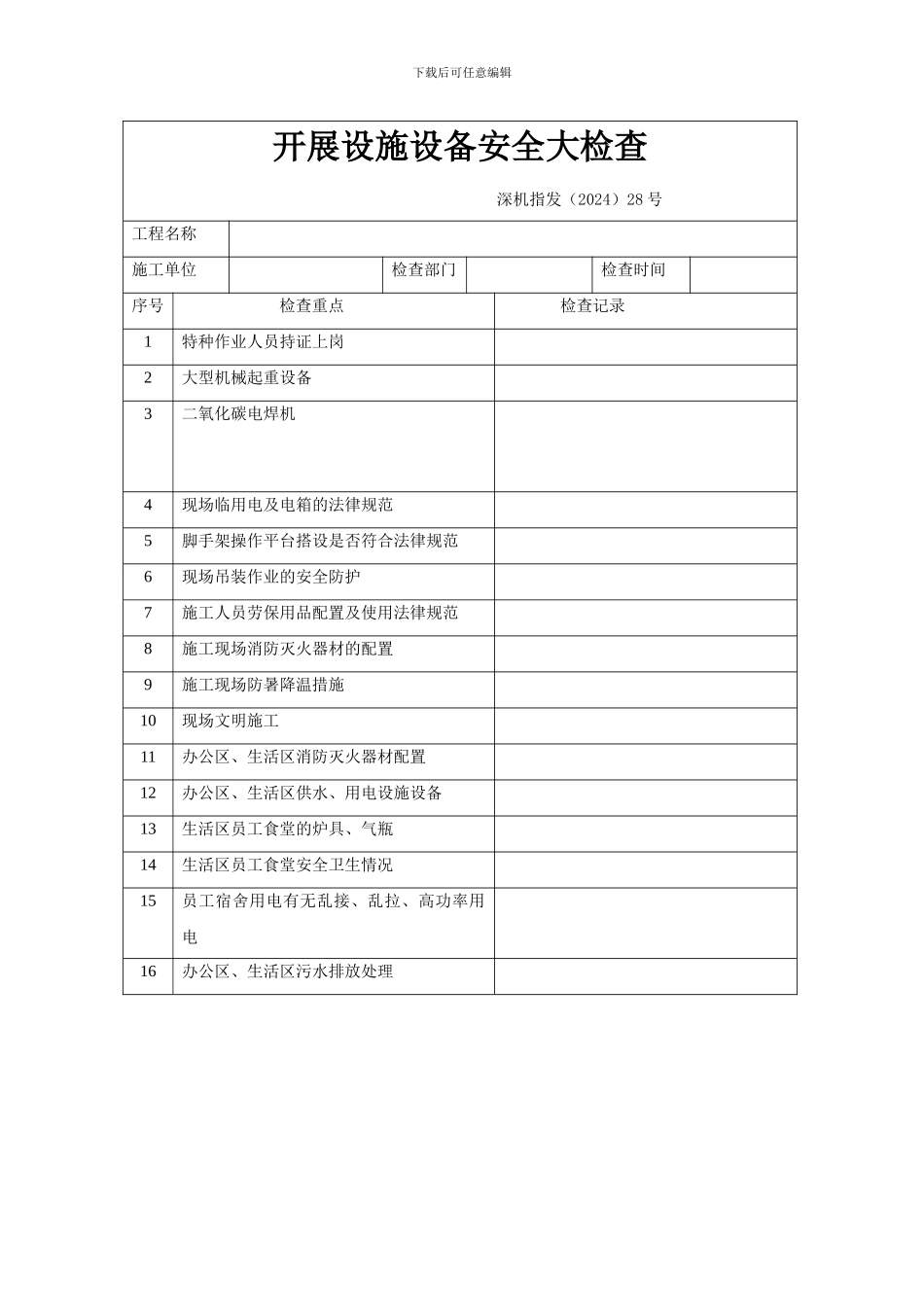 施工现场及生活区设施设备安全检查记录表_第1页
