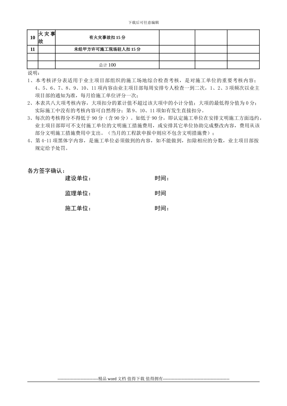 施工现场安全文明考评表_第3页