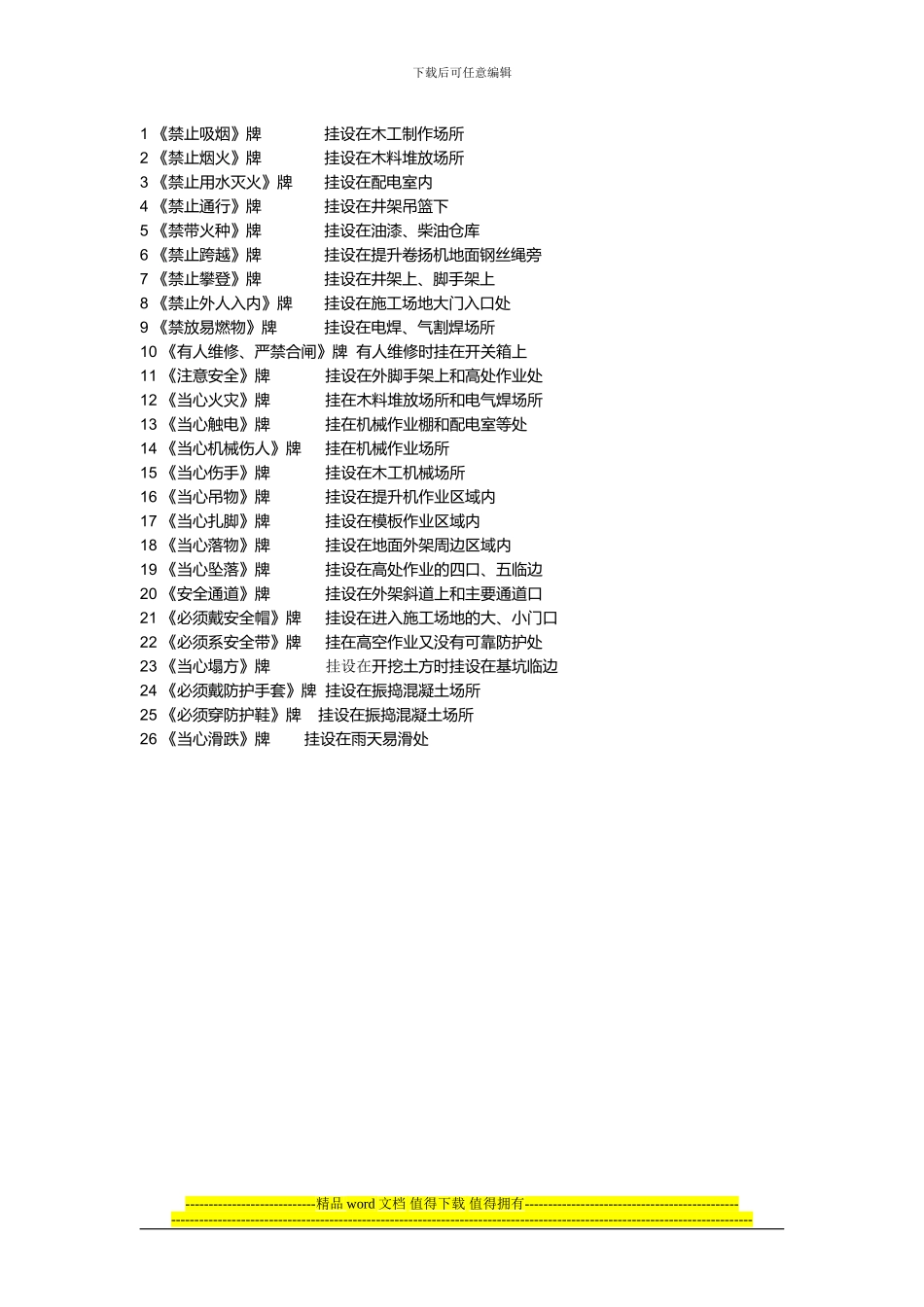 施工现场安全标识悬挂位置_第1页