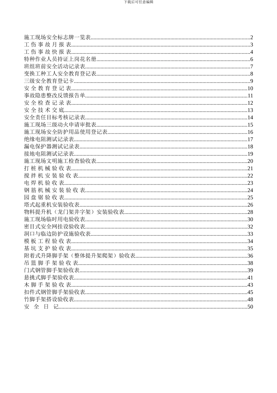 施工现场安全标志牌一览表_第1页