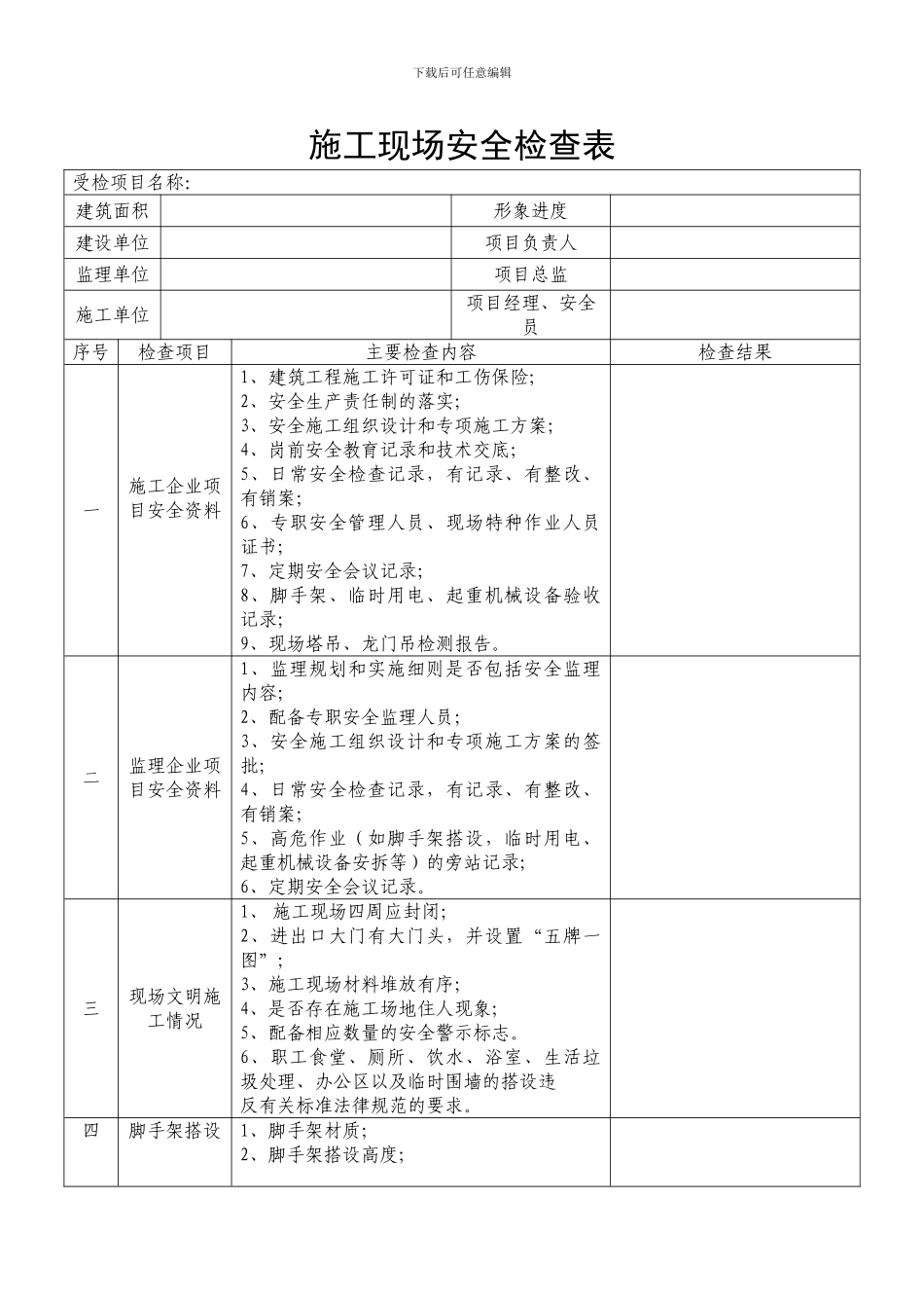 施工现场安全检查表_第1页