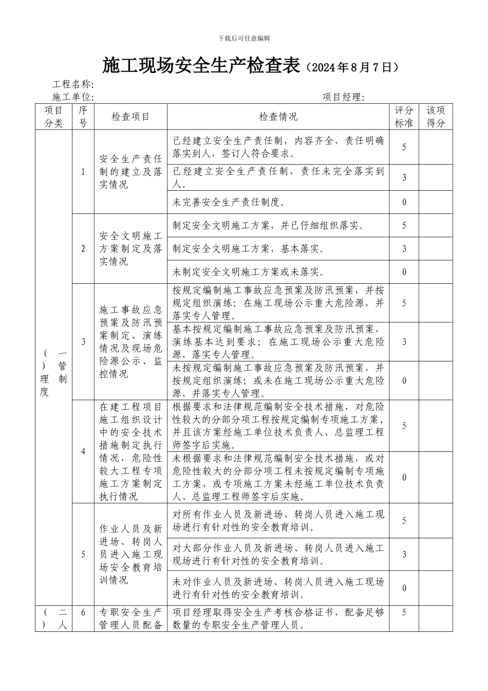 施工现场安全生产检查表_第1页