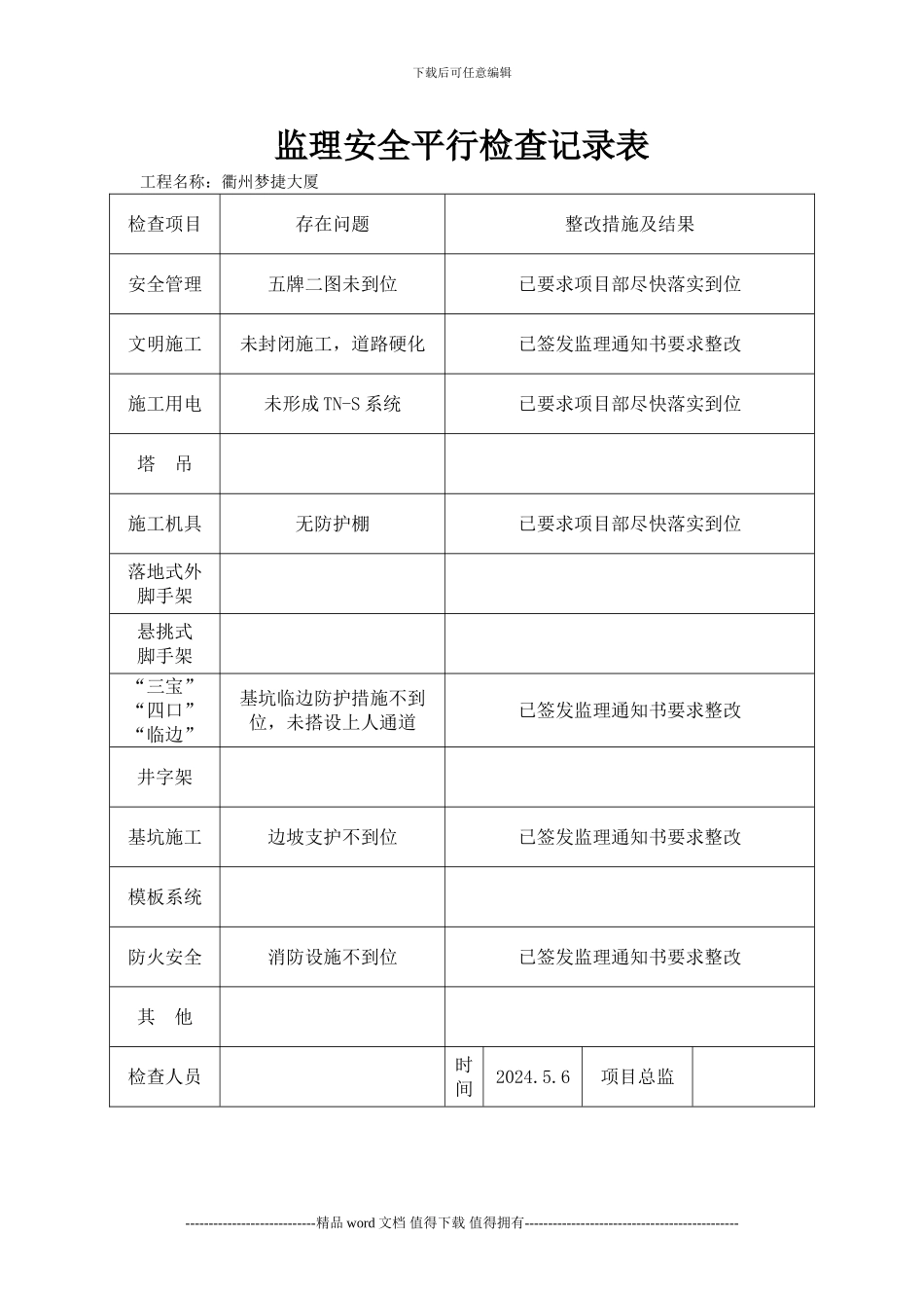 施工现场定期安全检查记录表_第2页