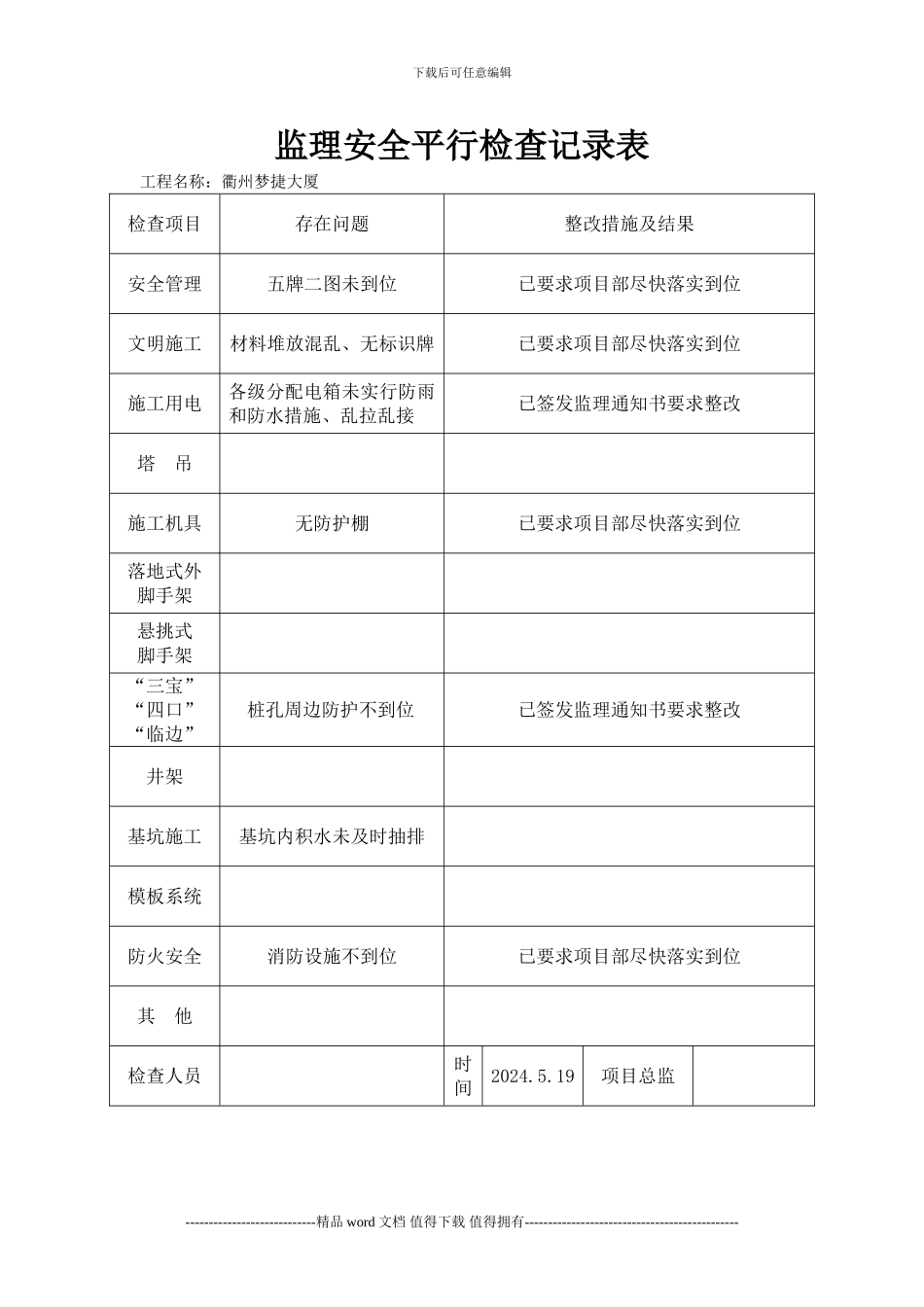 施工现场定期安全检查记录表_第3页