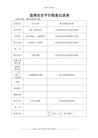 施工现场定期安全检查记录表