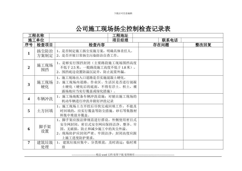 施工现场扬尘控制检查记录表_第1页