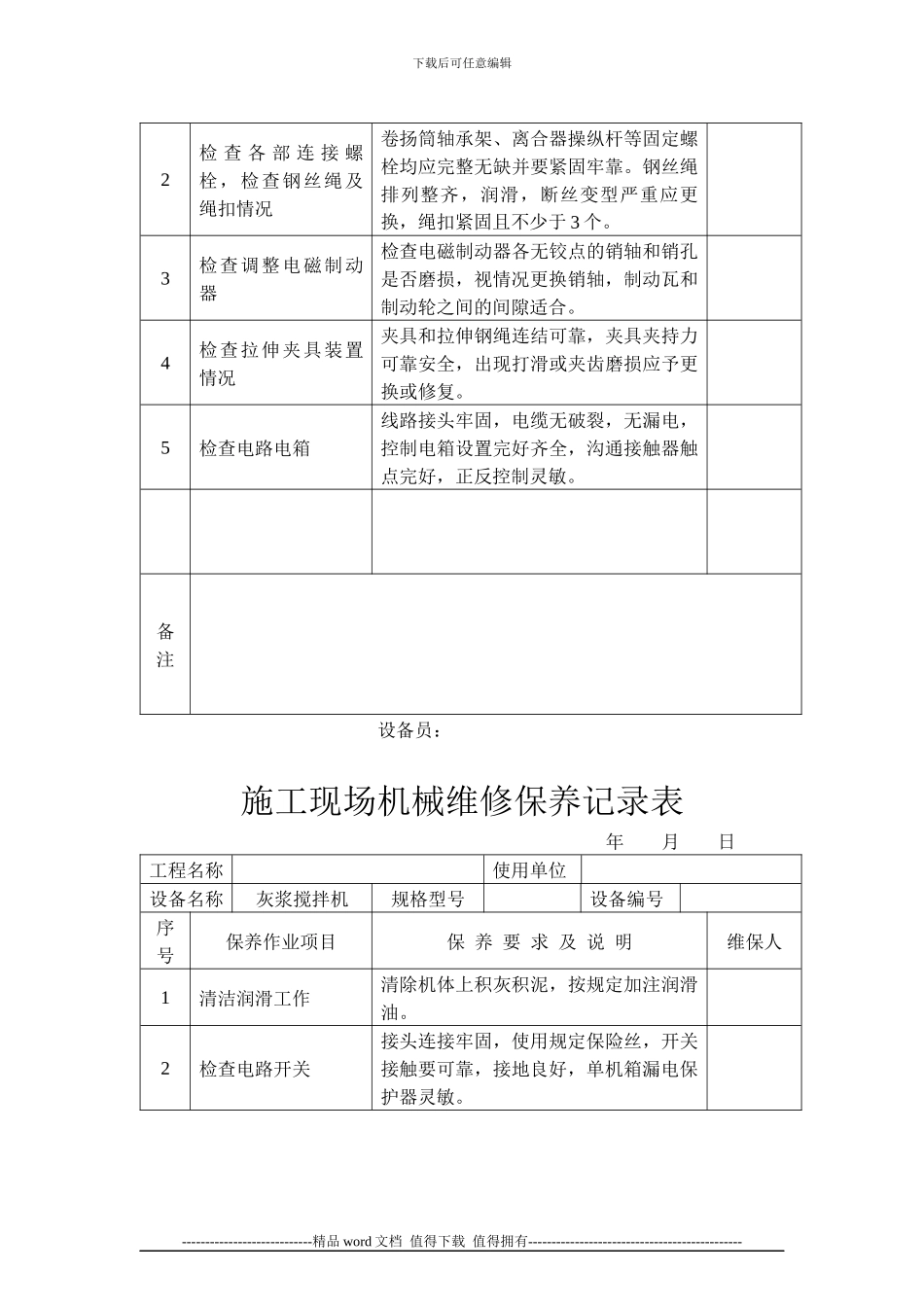 施工现场机械维修保养记录表_第3页