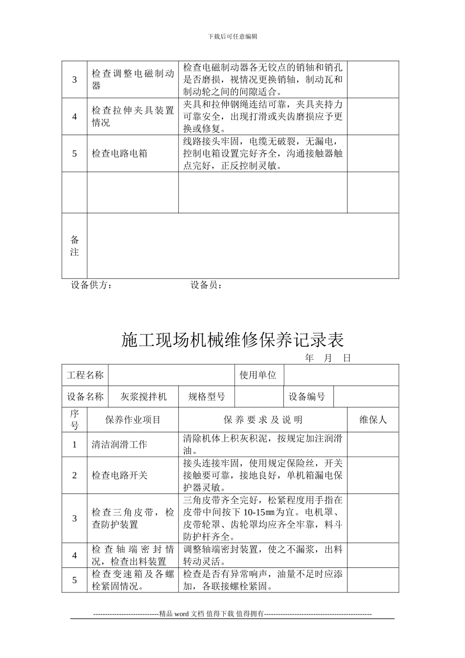 施工现场机械维修保养记录表_第3页