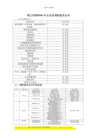 施工现场材料3C认证及消防型式认可目录