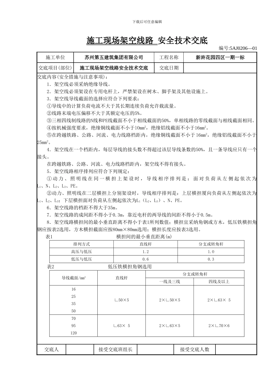 施工现场架空线路安全技术交底_第1页