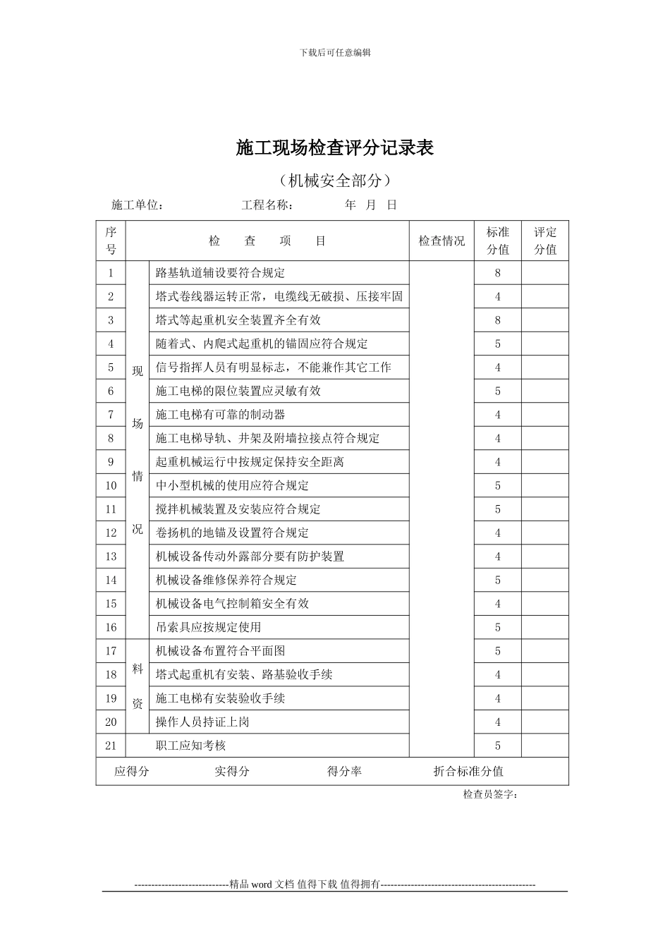 施工现场检查评分记录表_第1页