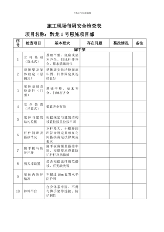 施工现场每周安全检查表