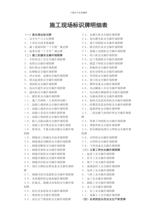 施工现场标识牌明细表