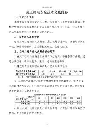 施工用电安全技术交底内容