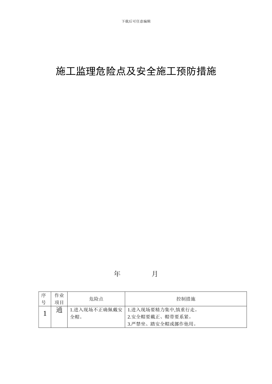 施工监理危险点及安全施工预防措施_第1页