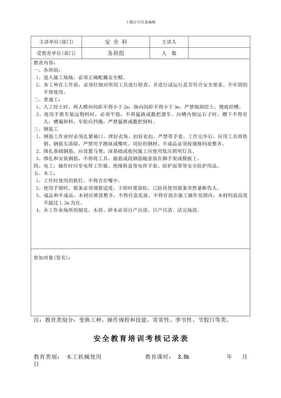 施工管理人员年度安全培训考核记录_第3页