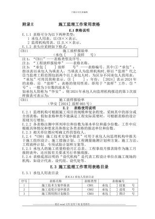 施工监理规范表格使用说明、目录